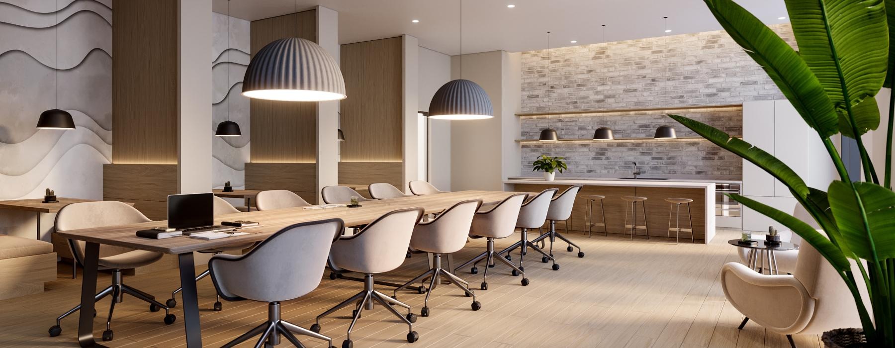 a coworking room with a table and chairs